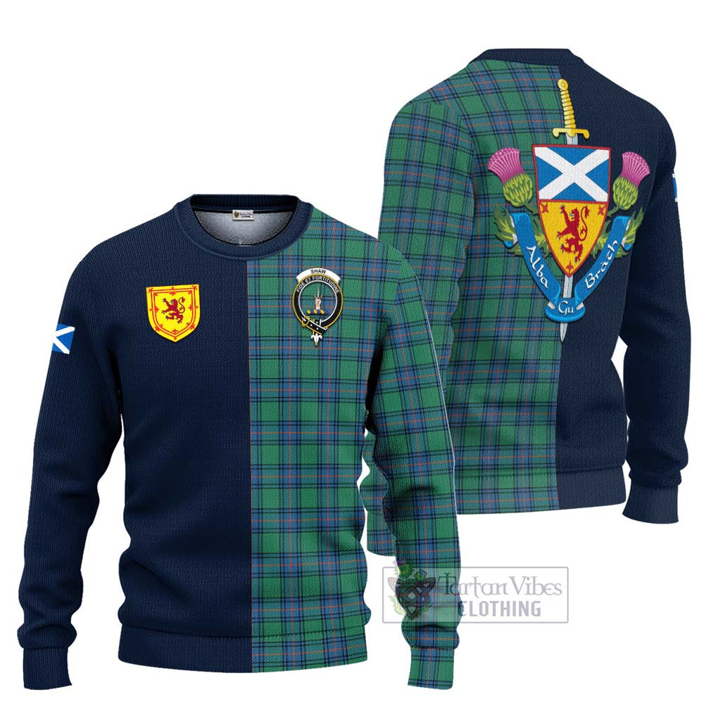 Tartan Vibes Clothing Shaw Ancient Tartan Knitted Sweater with Scottish Lion Royal Arm Half Style