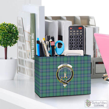 Shaw Ancient Tartan Pen Holder with Family Crest