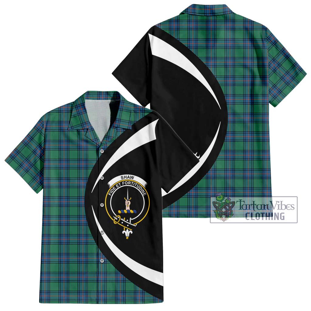 Shaw Ancient Tartan Short Sleeve Button Up with Family Crest Circle Style Kid - Tartan Vibes Clothing