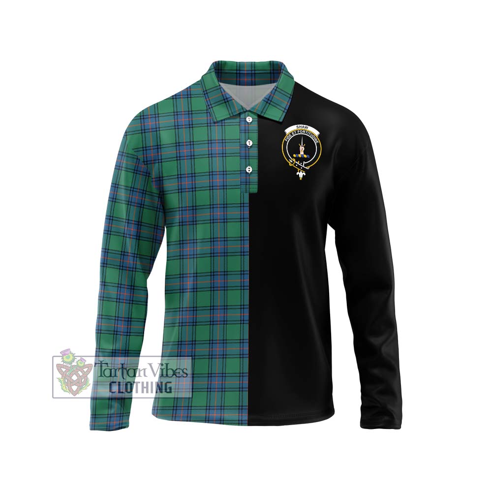 Shaw Ancient Tartan Long Sleeve Polo Shirt with Family Crest and Half Of Me Style Unisex - Tartanvibesclothing Shop