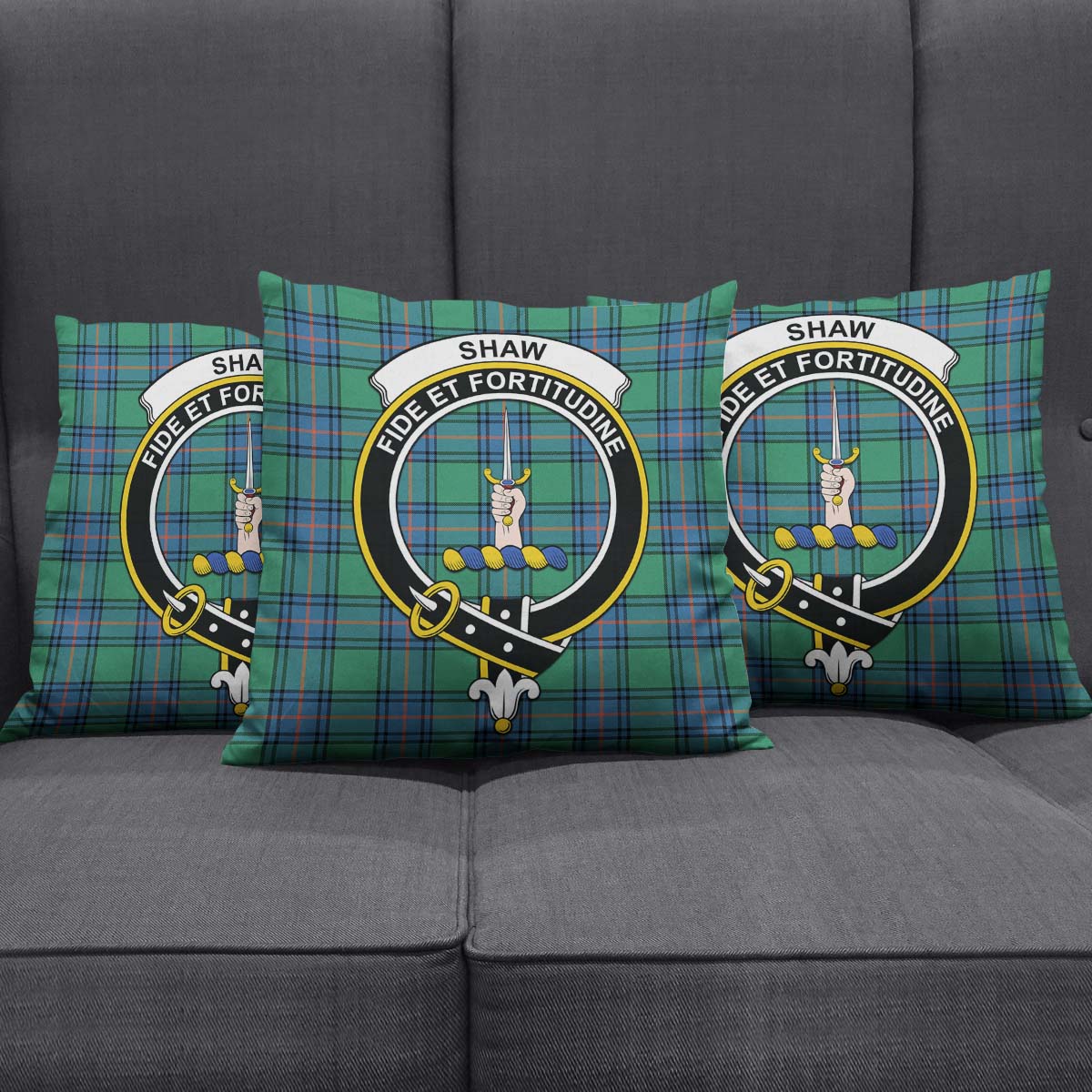 Shaw Ancient Tartan Pillow Cover with Family Crest Square Pillow Cover - Tartanvibesclothing