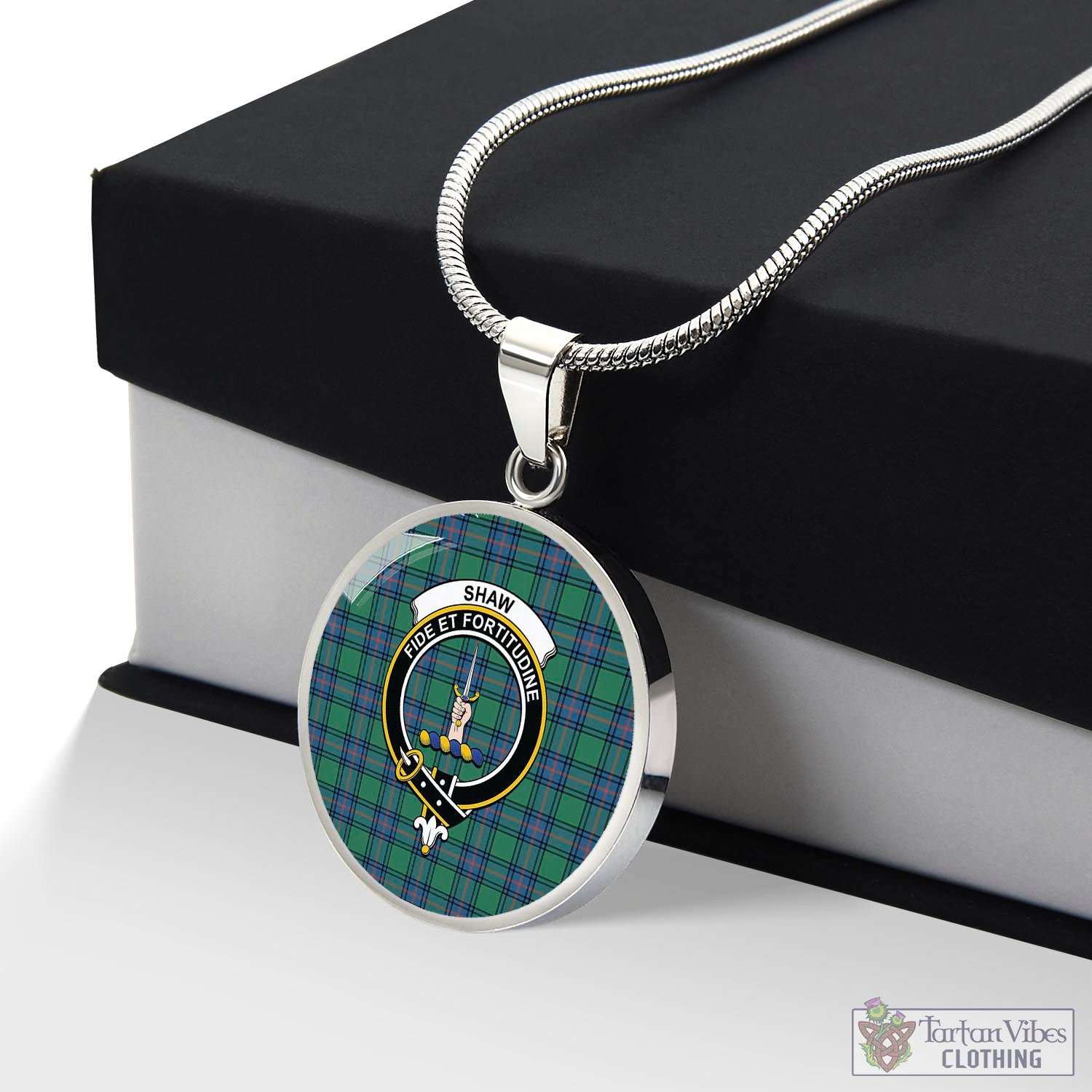 Tartan Vibes Clothing Shaw Ancient Tartan Circle Necklace with Family Crest