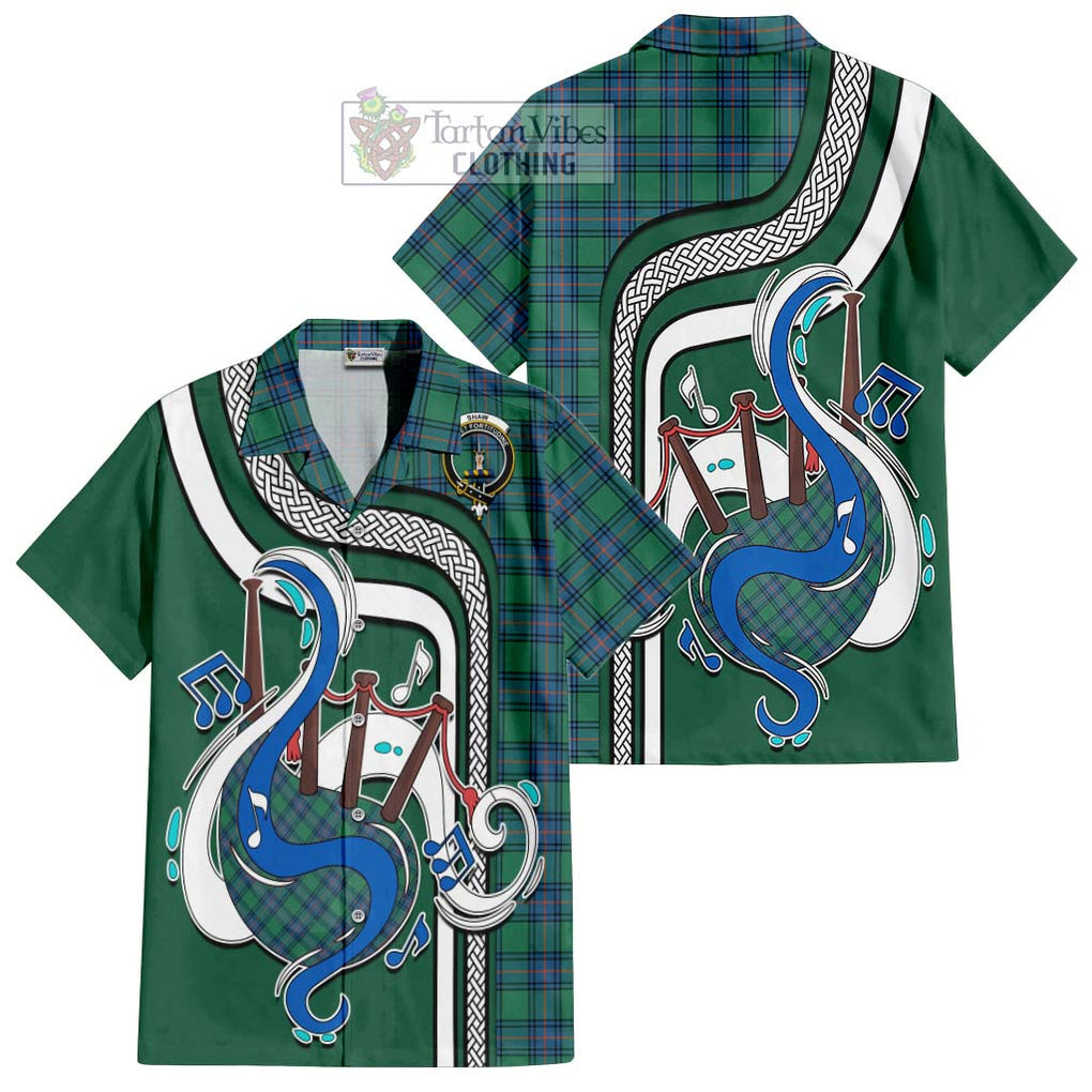 Shaw Ancient Tartan Short Sleeve Button Shirt with Epic Bagpipe Style Kid - Tartanvibesclothing Shop