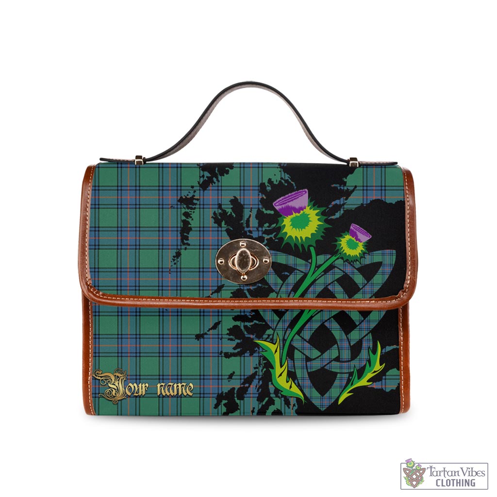 Tartan Vibes Clothing Shaw Ancient Tartan Waterproof Canvas Bag with Scotland Map and Thistle Celtic Accents