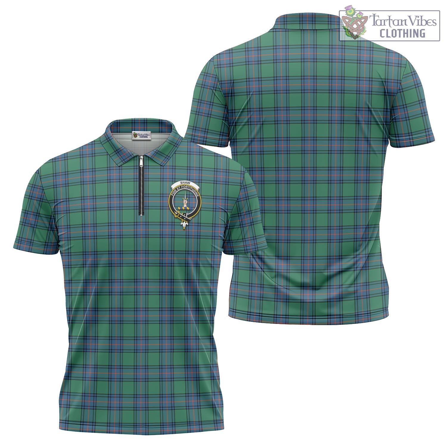 Tartan Vibes Clothing Shaw Ancient Tartan Zipper Polo Shirt with Family Crest