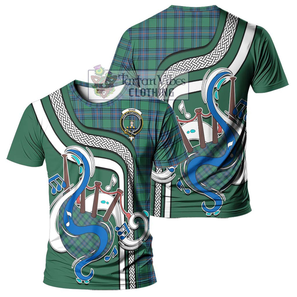 Shaw Ancient Tartan T-Shirt with Epic Bagpipe Style - Tartanvibesclothing Shop