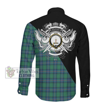 Shaw Ancient Tartan Long Sleeve Button Shirt with Family Crest and Military Logo Style