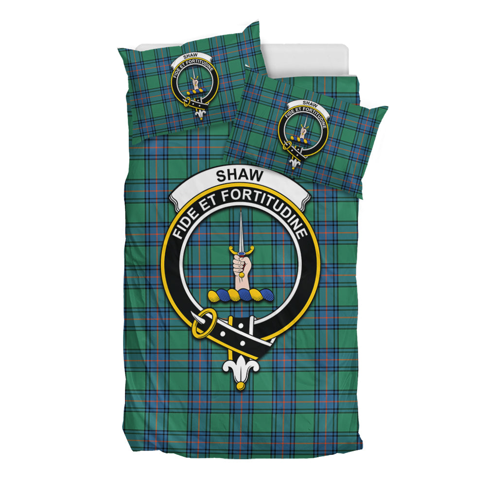 Shaw Ancient Tartan Bedding Set with Family Crest - Tartan Vibes Clothing