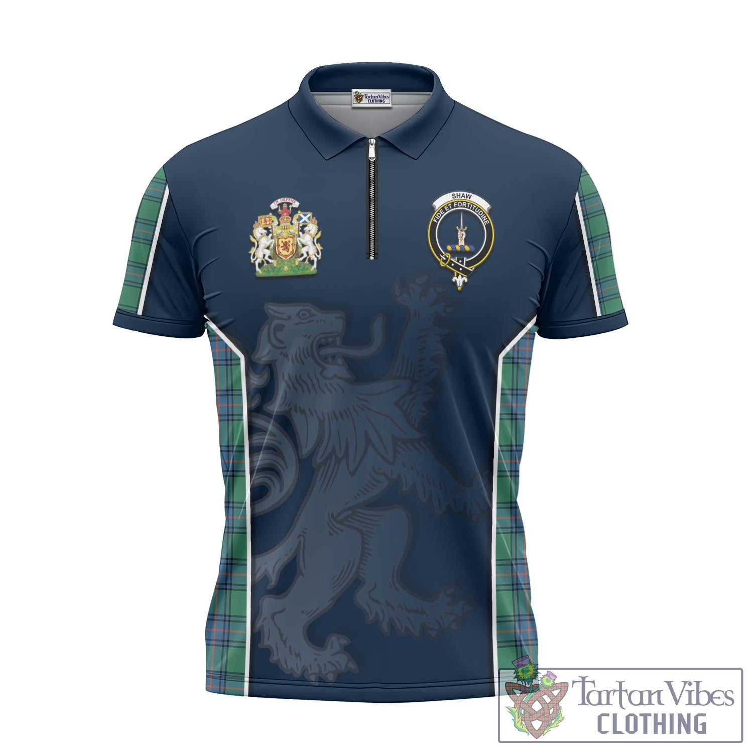 Tartan Vibes Clothing Shaw Ancient Tartan Zipper Polo Shirt with Family Crest and Lion Rampant Vibes Sport Style