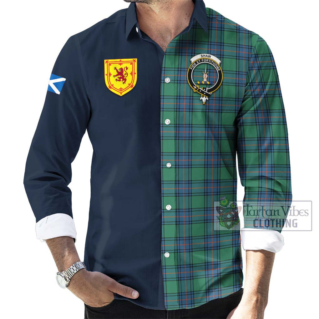 Tartan Vibes Clothing Shaw Ancient Tartan Long Sleeve Button Shirt with Scottish Lion Royal Arm Half Style