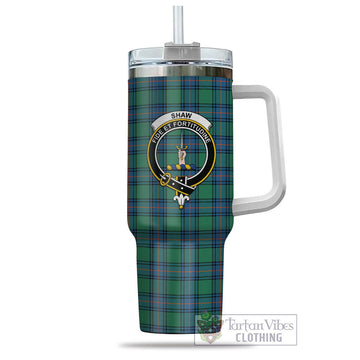 Shaw Ancient Tartan and Family Crest Tumbler with Handle