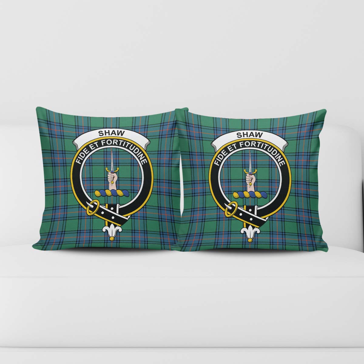 Shaw Ancient Tartan Pillow Cover with Family Crest - Tartanvibesclothing