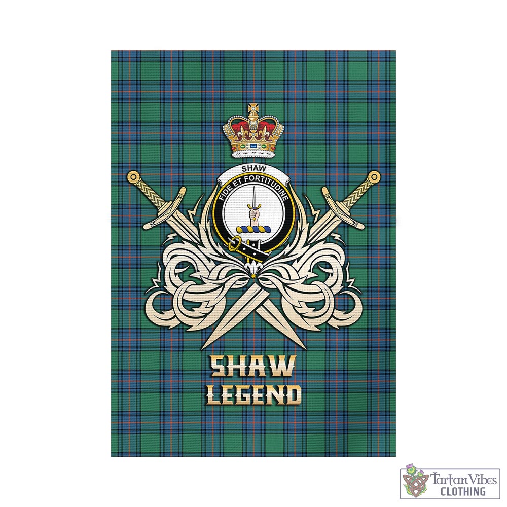 Tartan Vibes Clothing Shaw Ancient Tartan Flag with Clan Crest and the Golden Sword of Courageous Legacy