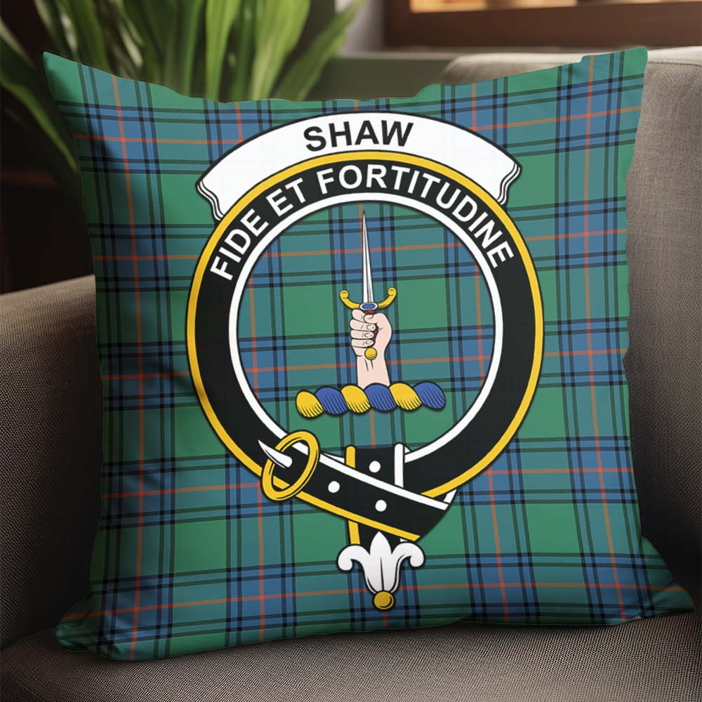 Shaw Ancient Tartan Pillow Cover with Family Crest - Tartanvibesclothing