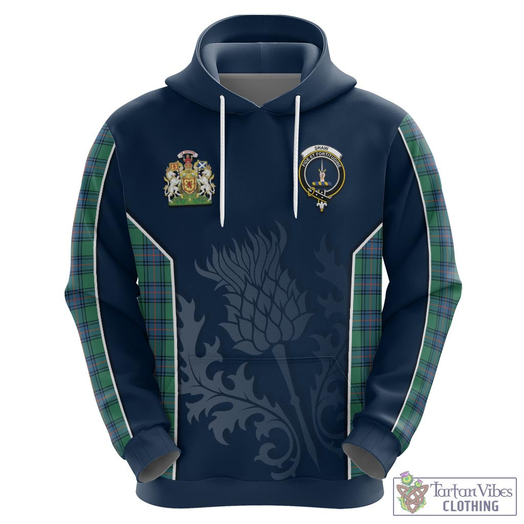 Tartan Vibes Clothing Shaw Ancient Tartan Hoodie with Family Crest and Scottish Thistle Vibes Sport Style