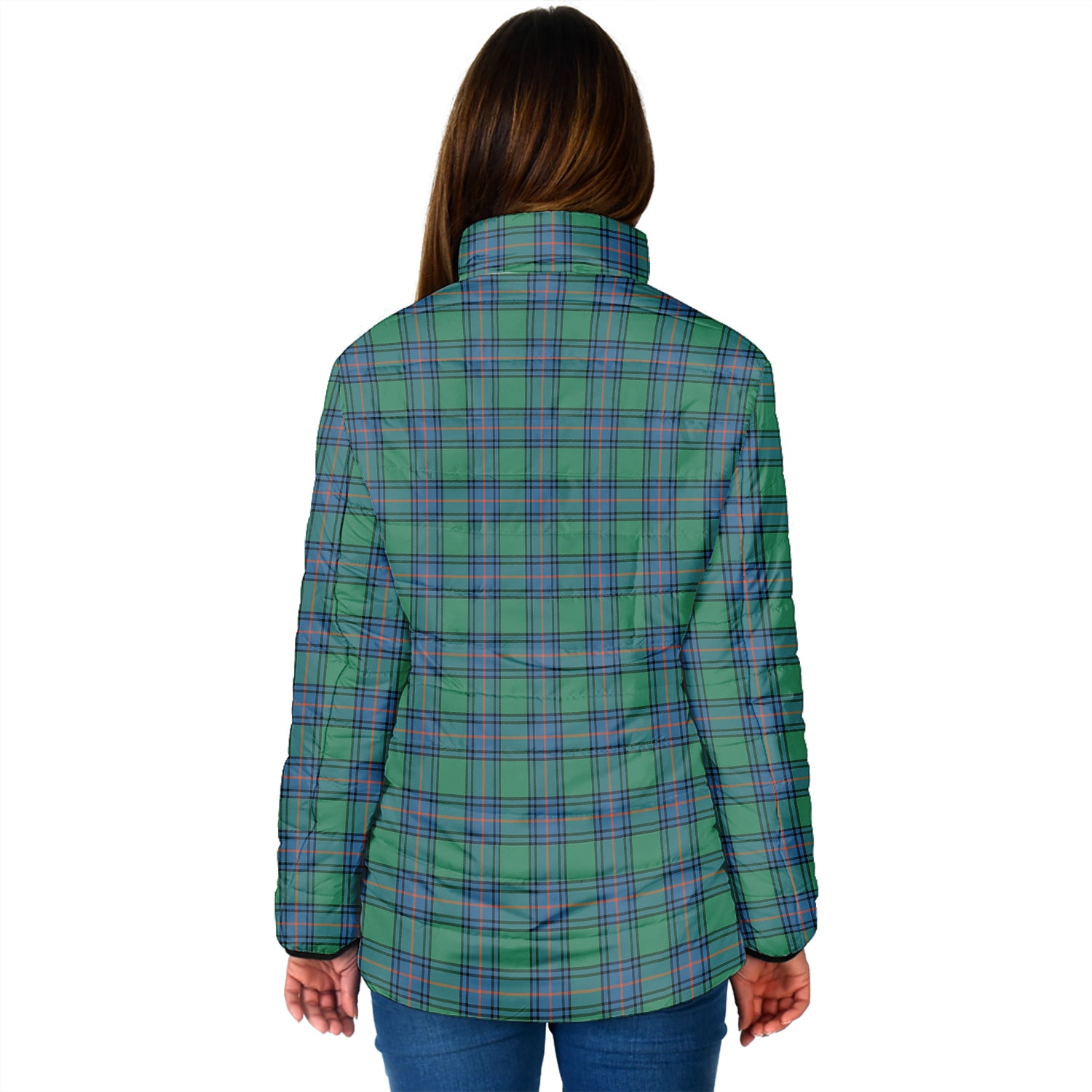 Shaw Ancient Tartan Padded Jacket with Family Crest - Tartan Vibes Clothing