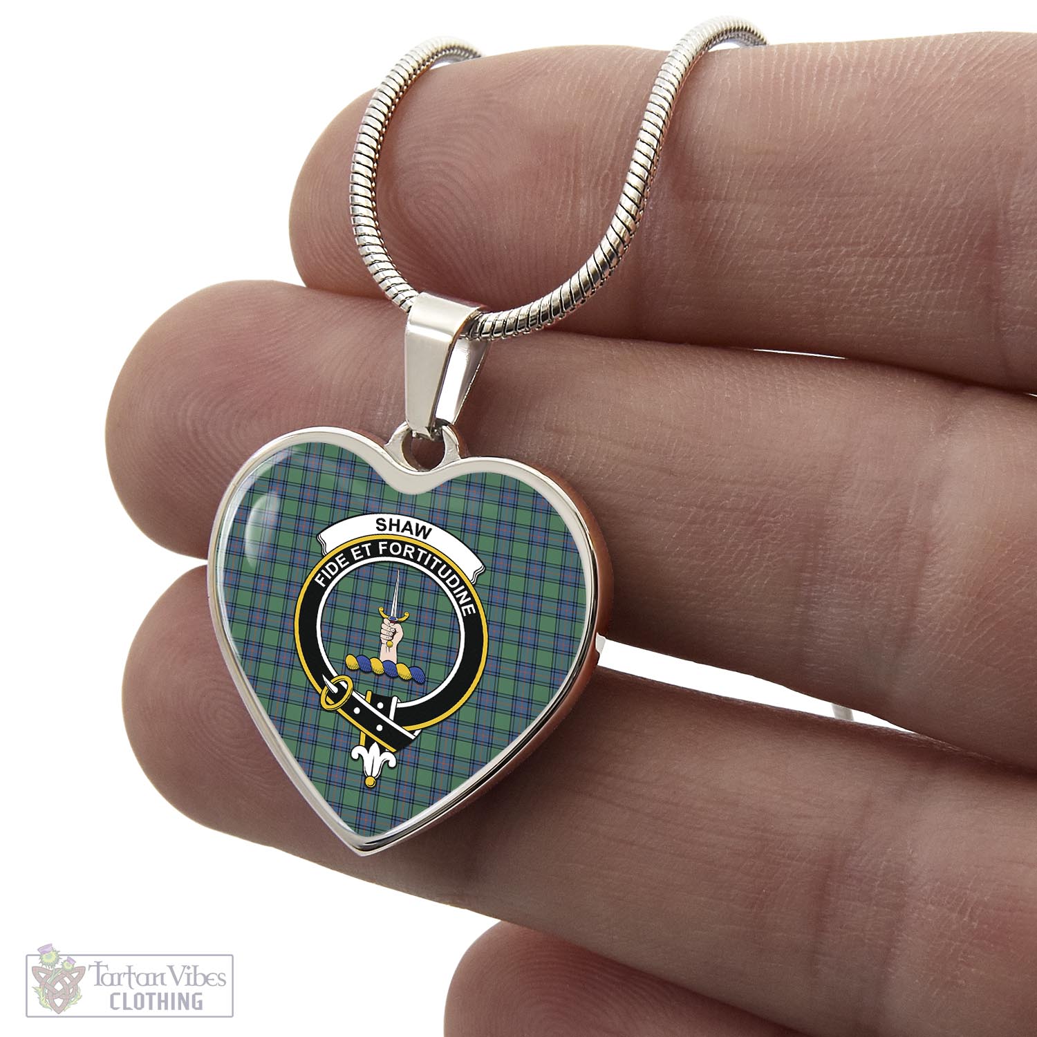 Tartan Vibes Clothing Shaw Ancient Tartan Heart Necklace with Family Crest