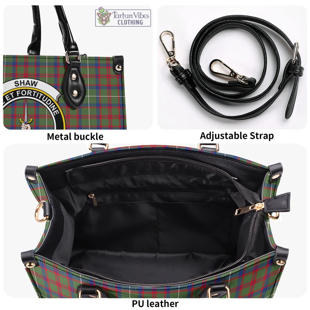 Tartan Vibes Clothing Shaw Green Modern Tartan Luxury Leather Handbags with Family Crest