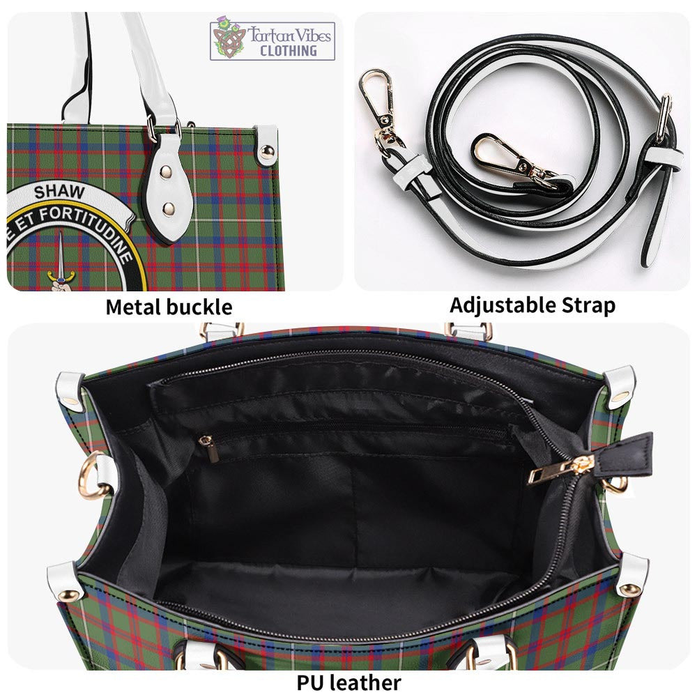 Tartan Vibes Clothing Shaw Green Modern Tartan Luxury Leather Handbags with Family Crest