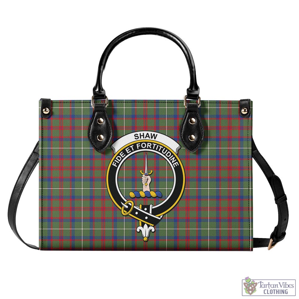 Tartan Vibes Clothing Shaw Green Modern Tartan Luxury Leather Handbags with Family Crest