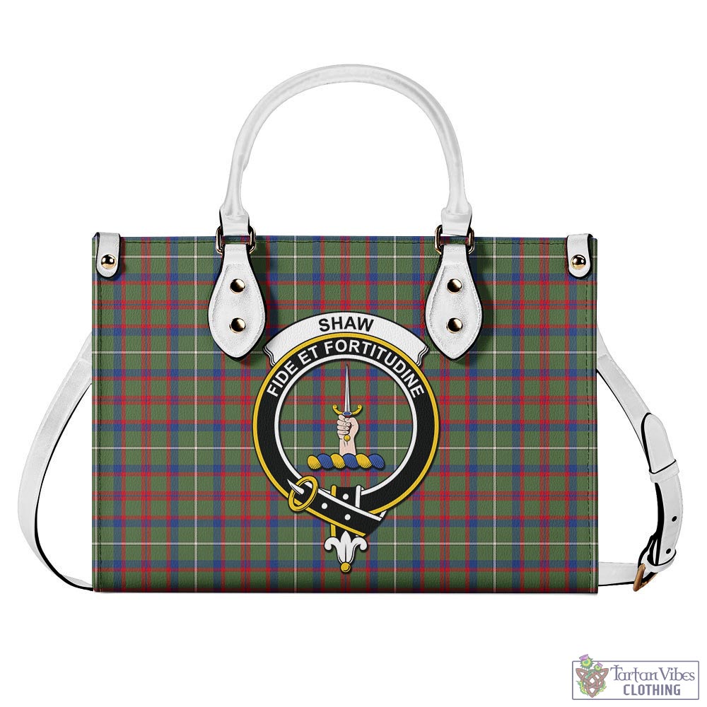 Tartan Vibes Clothing Shaw Green Modern Tartan Luxury Leather Handbags with Family Crest