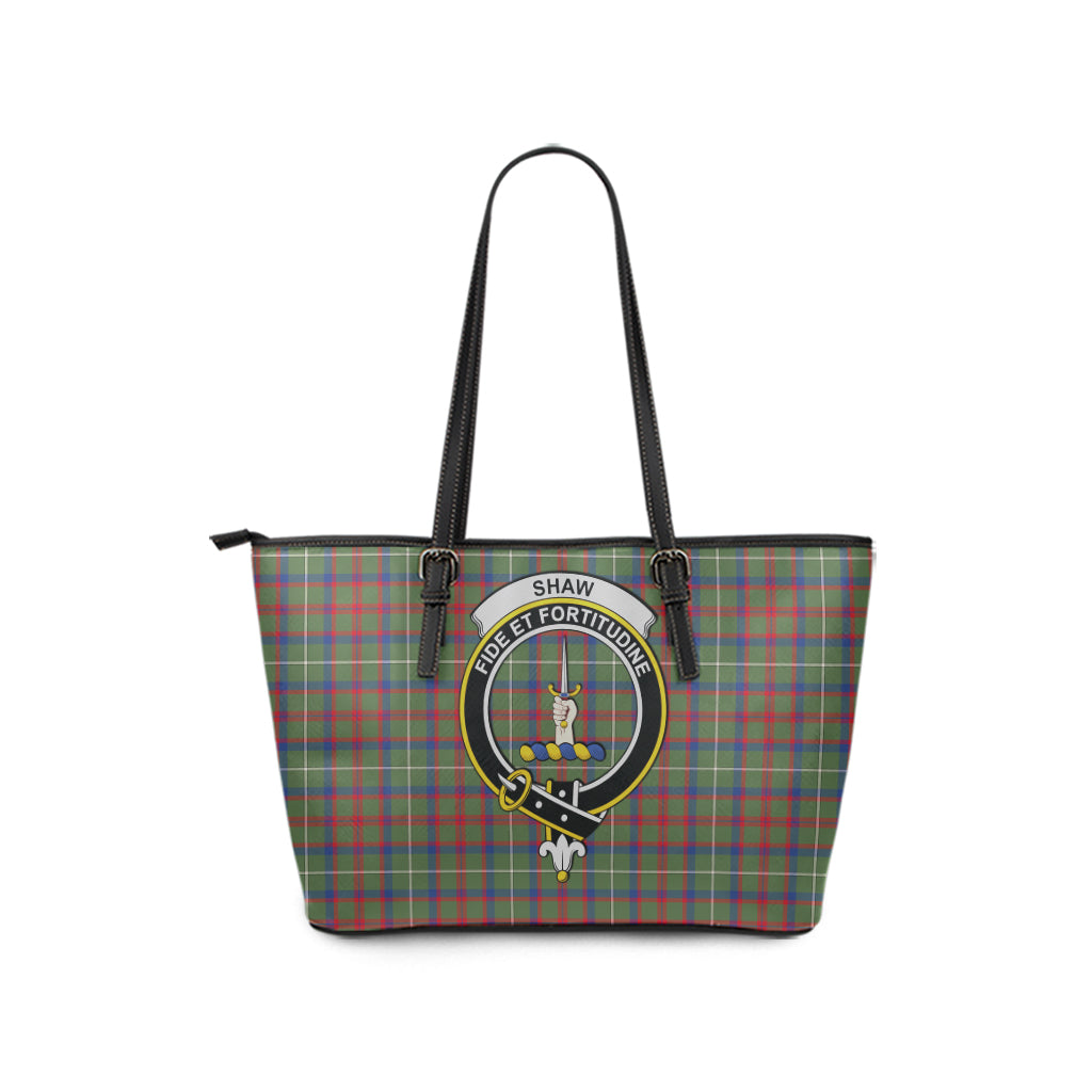 Shaw Green Modern Tartan Leather Tote Bag with Family Crest - Tartan Vibes Clothing