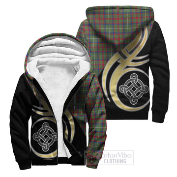 Shaw Green Modern Tartan Sherpa Hoodie with Family Crest and Celtic Symbol Style