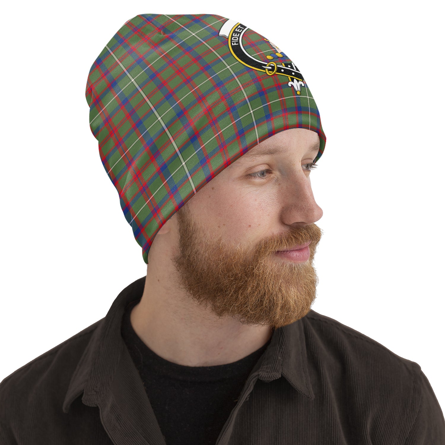 Shaw Green Modern Tartan Beanies Hat with Family Crest One Size 10.5*10.2 inches - Tartan Vibes Clothing