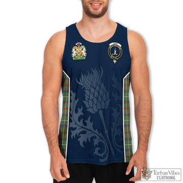 Shaw Green Modern Tartan Men's Tanks Top with Family Crest and Scottish Thistle Vibes Sport Style