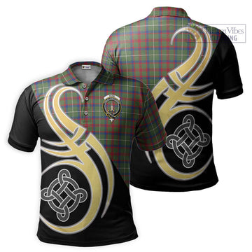 Shaw Green Modern Tartan Polo Shirt with Family Crest and Celtic Symbol Style