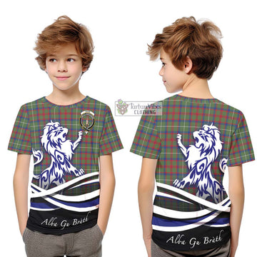 Shaw Green Modern Tartan Kid T-Shirt with Alba Gu Brath Regal Lion Emblem