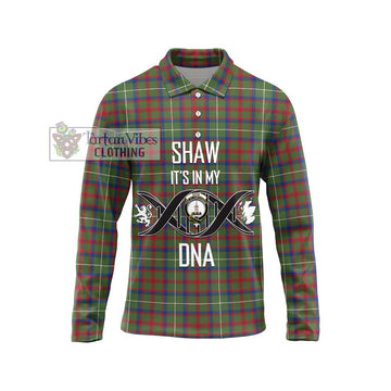 Shaw Green Modern Tartan Long Sleeve Polo Shirt with Family Crest DNA In Me Style