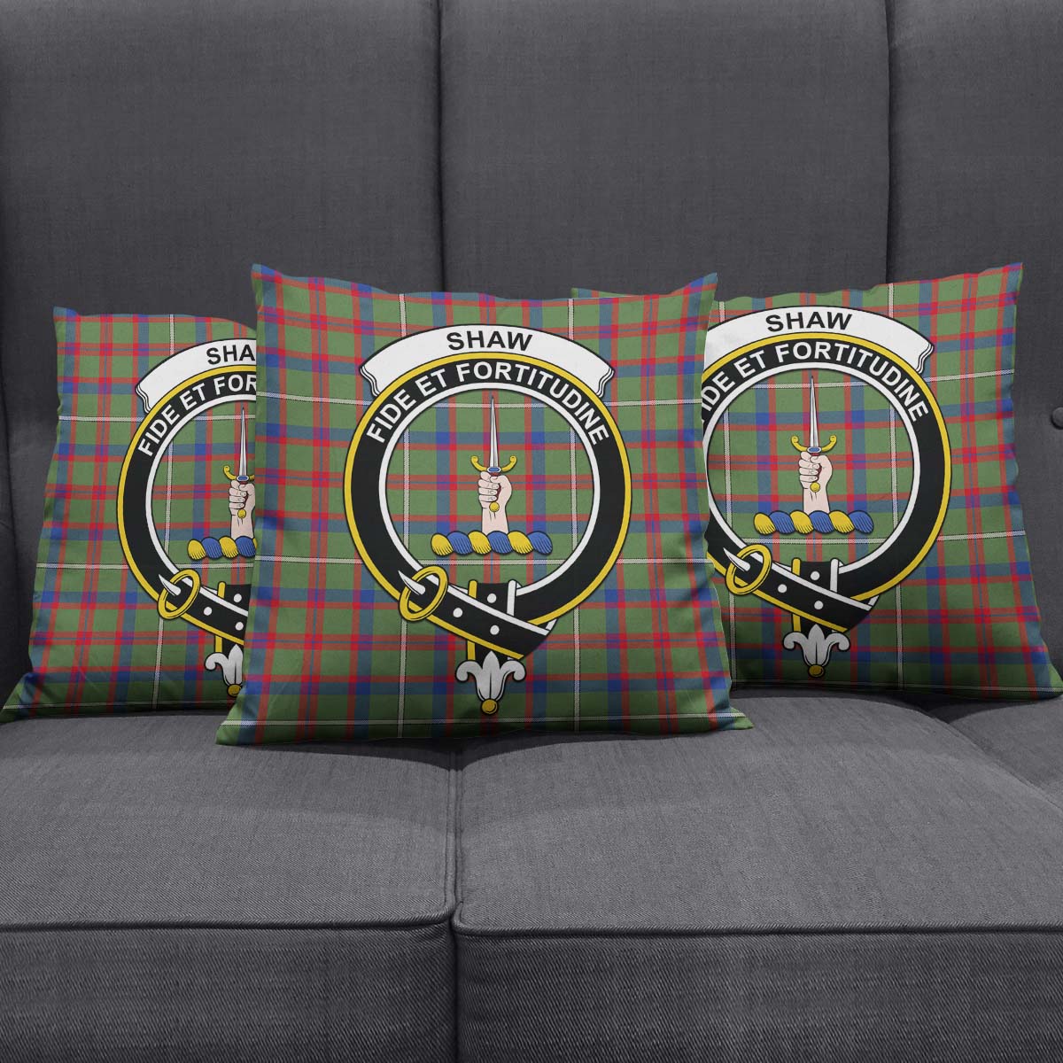 Shaw Green Modern Tartan Pillow Cover with Family Crest Square Pillow Cover - Tartanvibesclothing