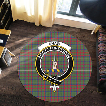 Shaw Green Modern Tartan Round Rug with Family Crest