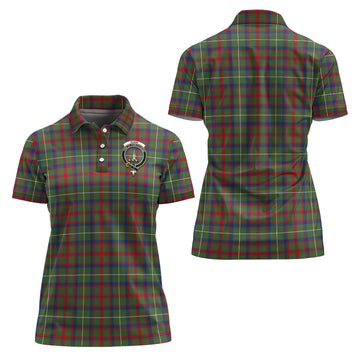 Shaw Green Modern Tartan Polo Shirt with Family Crest For Women