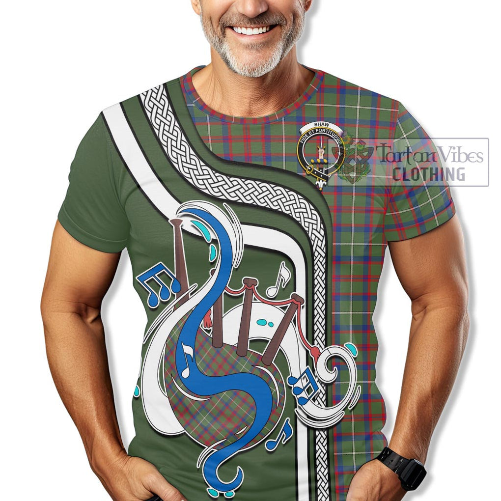 Shaw Green Modern Tartan T-Shirt with Epic Bagpipe Style Kid's Shirt - Tartanvibesclothing Shop