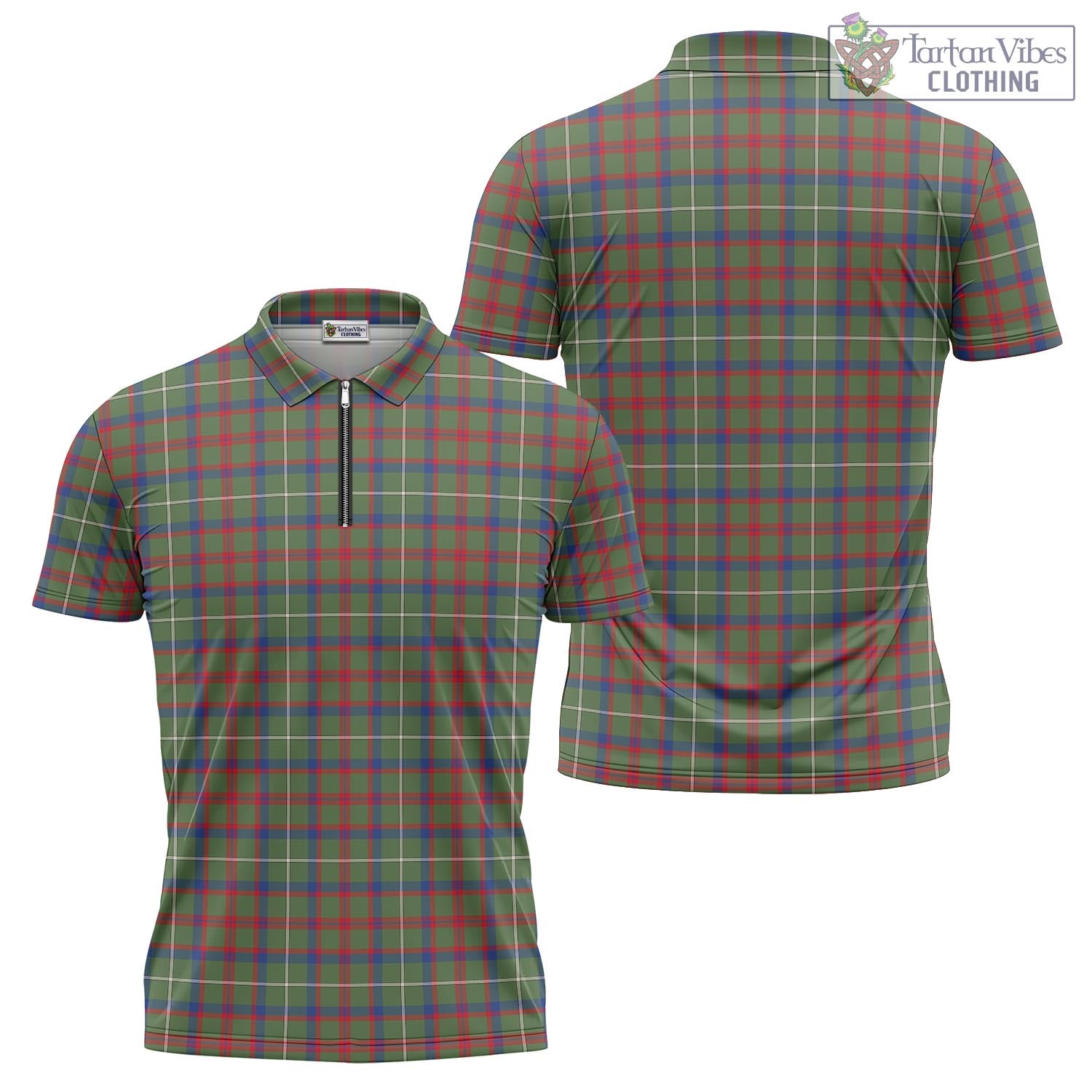 Tartan Vibes Clothing Shaw Green Modern Tartan Zipper Polo Shirt