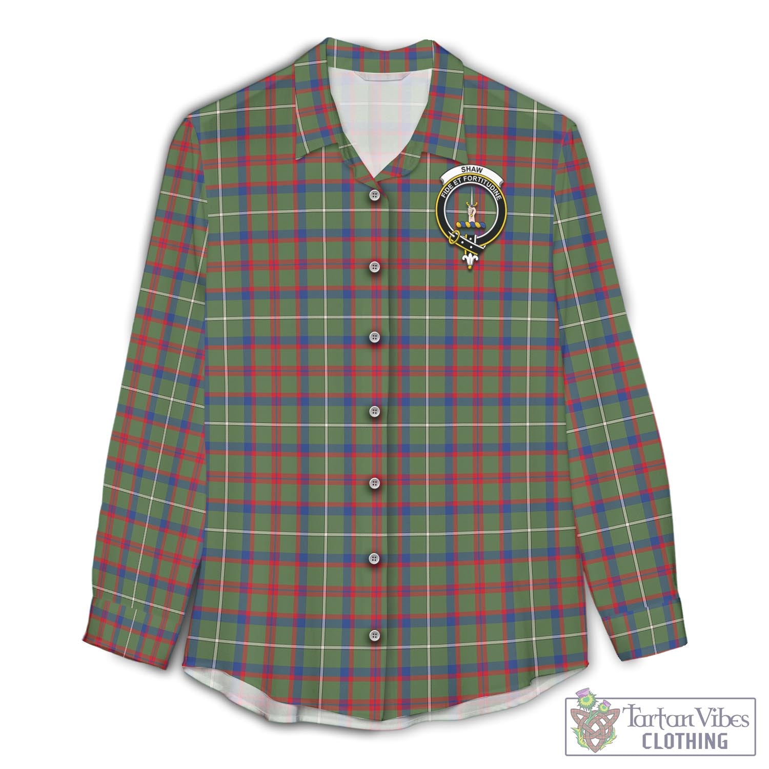 Tartan Vibes Clothing Shaw Green Modern Tartan Womens Casual Shirt with Family Crest