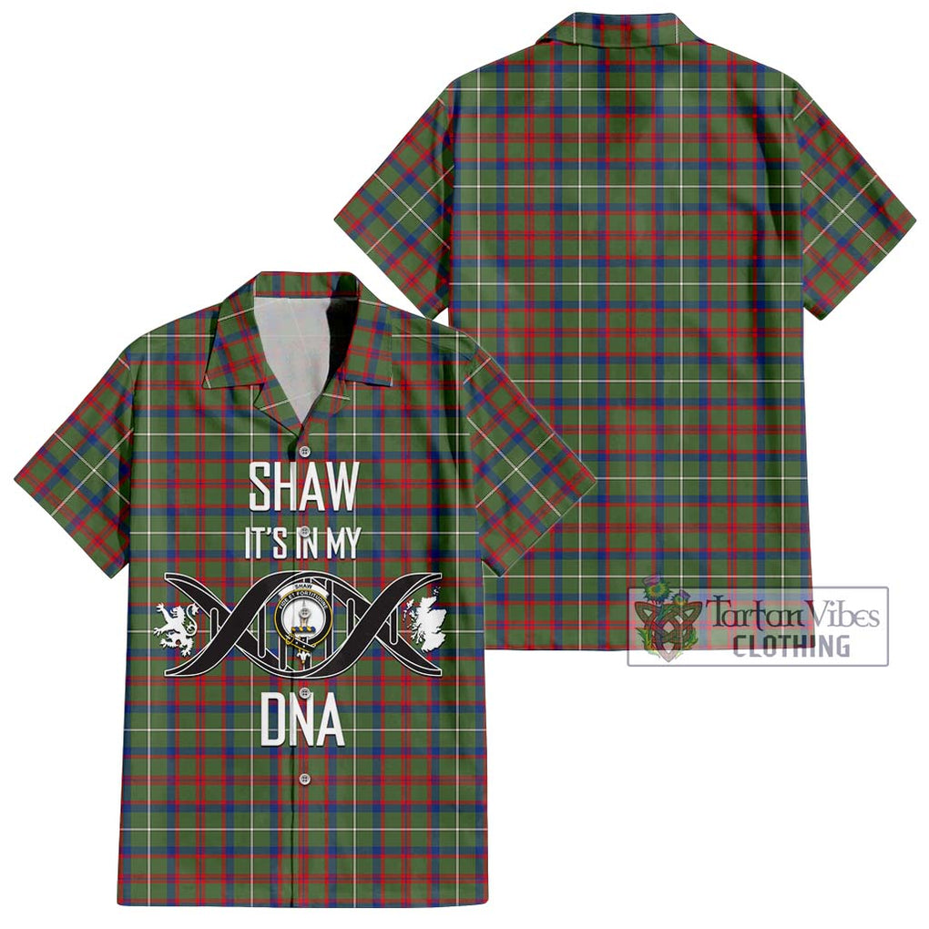 Shaw Green Modern Tartan Short Sleeve Button Shirt with Family Crest DNA In Me Style Kid - Tartanvibesclothing Shop