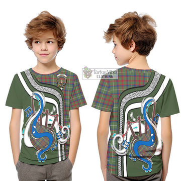 Shaw Green Modern Tartan Kid T-Shirt with Epic Bagpipe Style