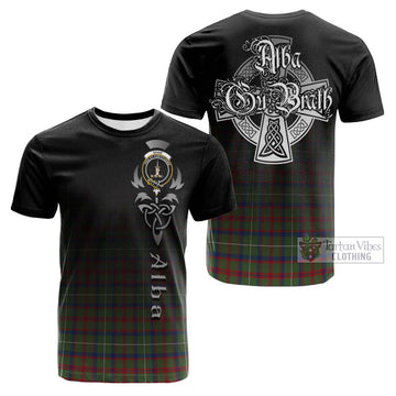 Shaw Green Modern Tartan Cotton T-shirt Featuring Alba Gu Brath Family Crest Celtic Inspired