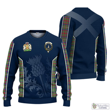 Shaw Green Modern Tartan Knitted Sweatshirt with Family Crest and Scottish Thistle Vibes Sport Style