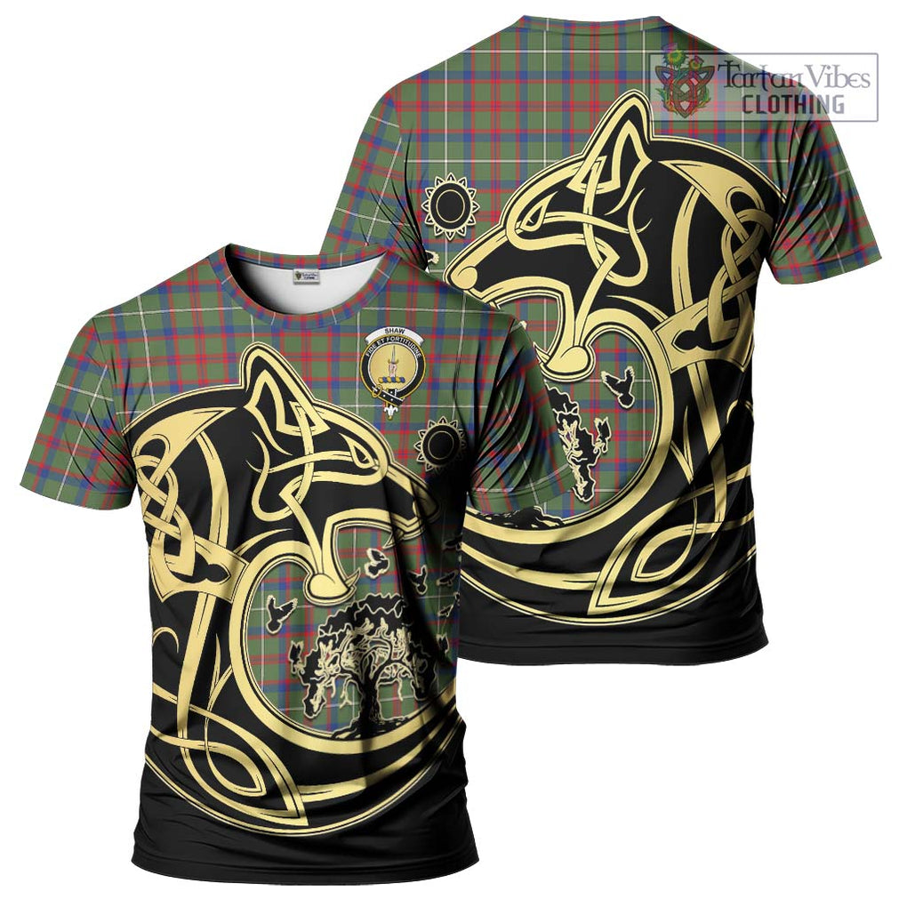 Shaw Green Modern Tartan T-Shirt with Family Crest Celtic Wolf Style Kid's Shirt - Tartan Vibes Clothing