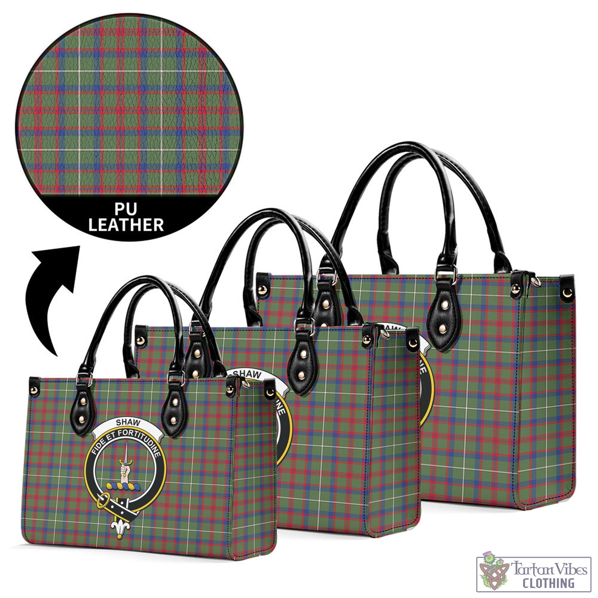 Tartan Vibes Clothing Shaw Green Modern Tartan Luxury Leather Handbags with Family Crest