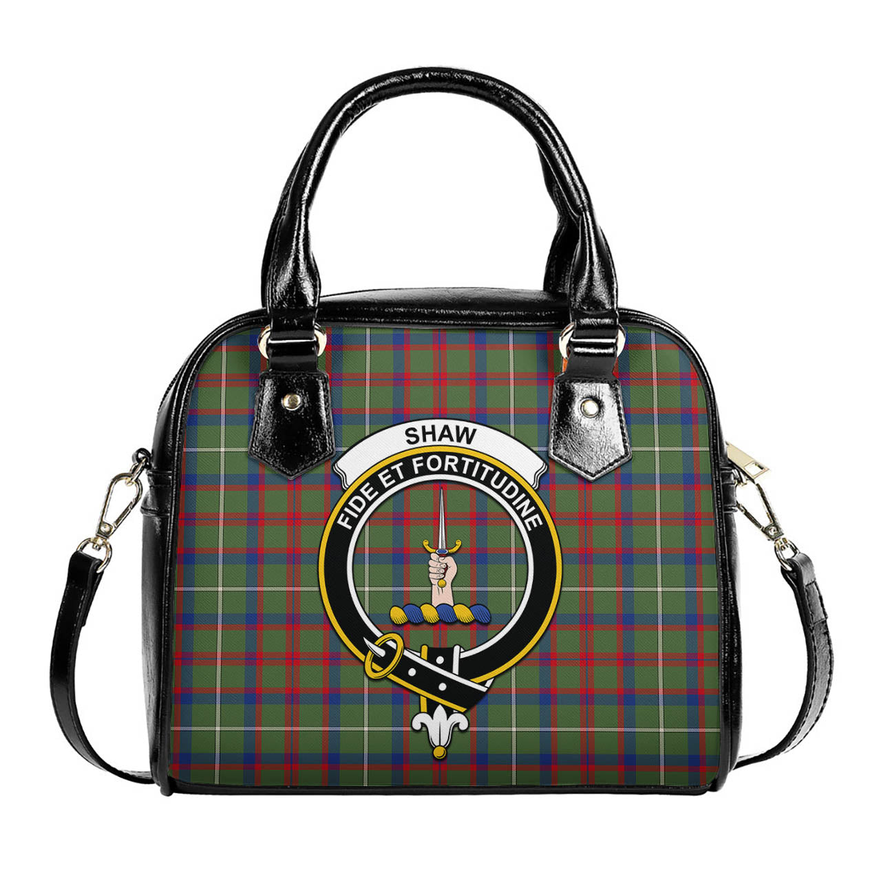 Shaw Green Modern Tartan Shoulder Handbags with Family Crest One Size 6*25*22 cm - Tartanvibesclothing