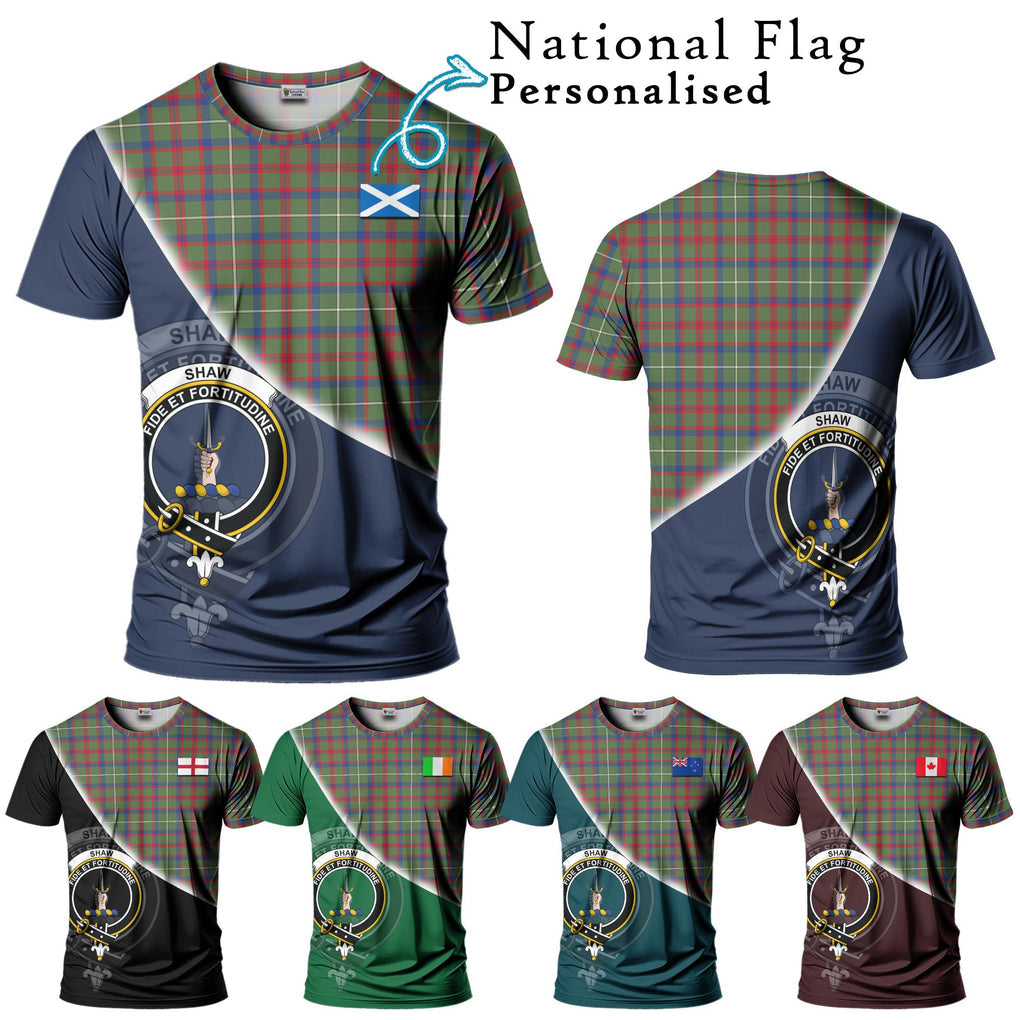 Shaw Green Modern Tartan T-Shirt with Personalised National Flag and Family Crest Half Style Kid's Shirt - Tartanvibesclothing Shop