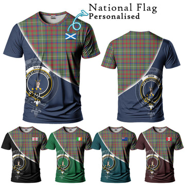 Shaw Green Modern Tartan T-Shirt with Personalised National Flag and Family Crest Half Style