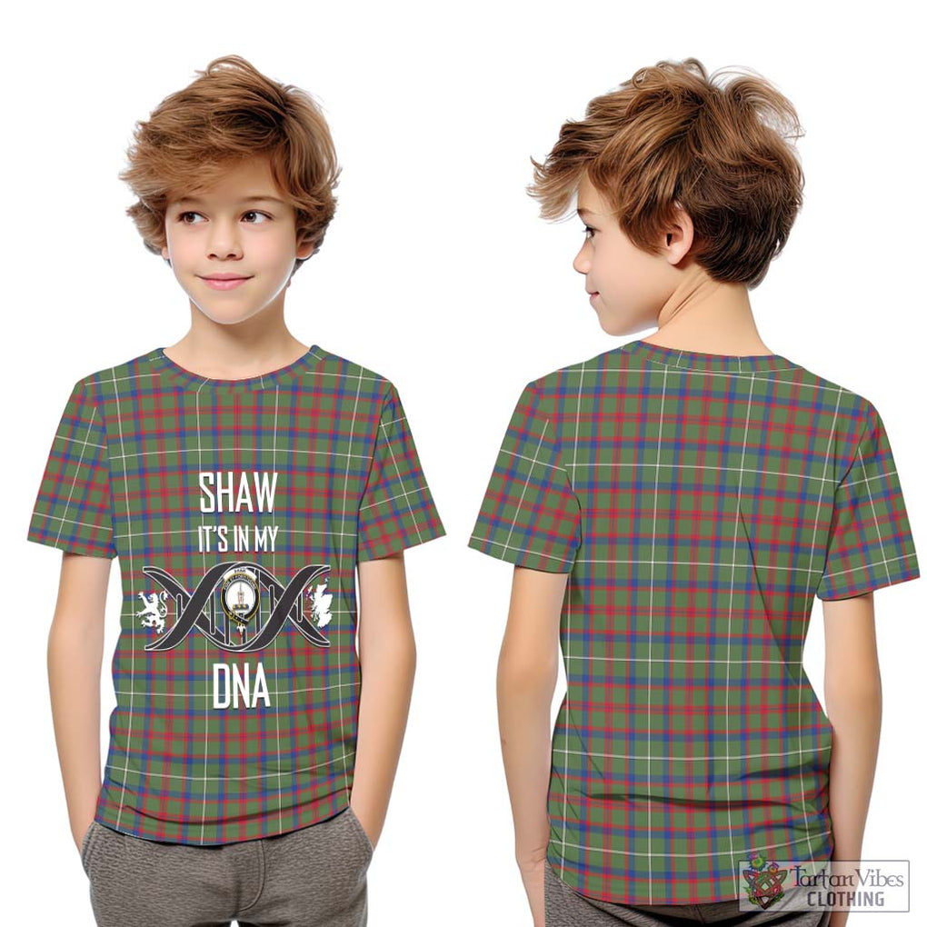 Shaw Green Modern Tartan Kid T-Shirt with Family Crest DNA In Me Style Youth XL Size14 - Tartanvibesclothing Shop