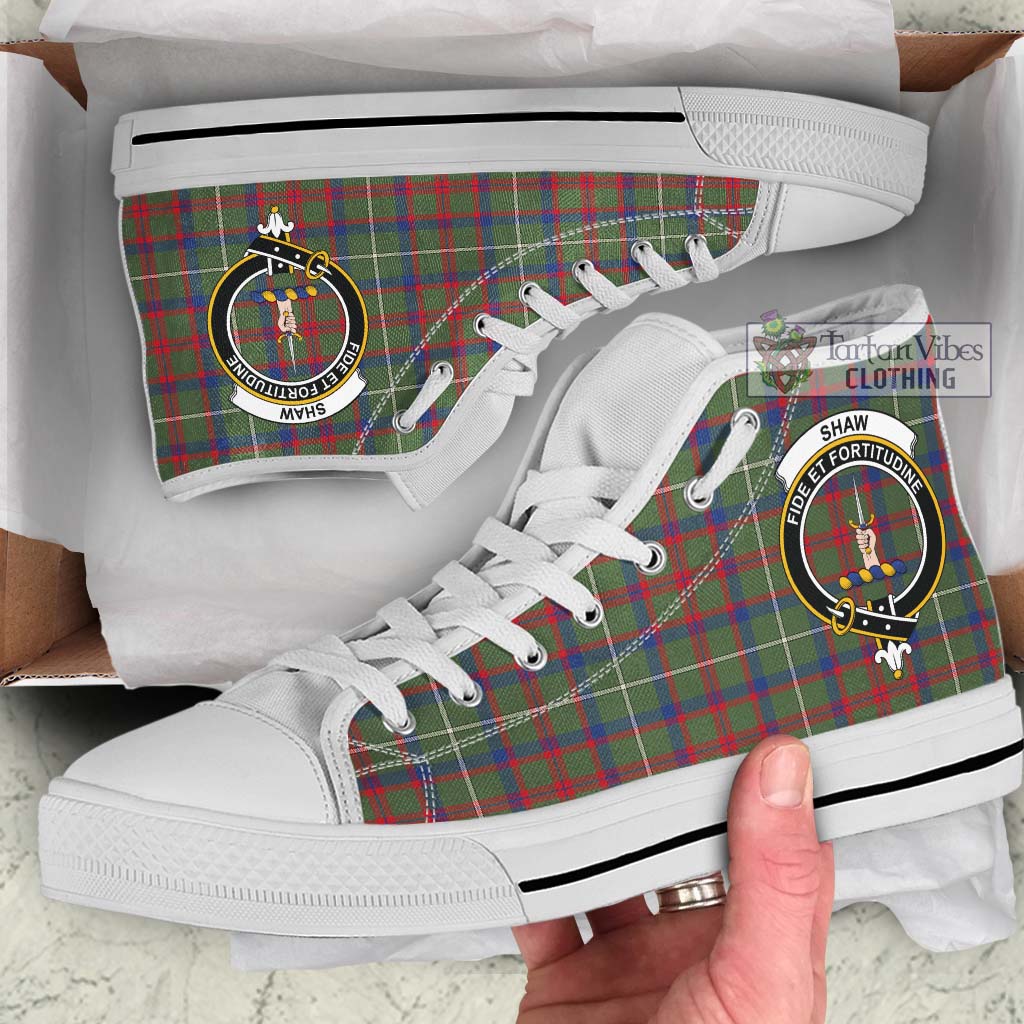 Tartan Vibes Clothing Shaw Green Modern Tartan High Top Shoes with Family Crest