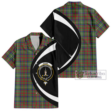 Shaw Green Modern Tartan Short Sleeve Button Up with Family Crest Circle Style